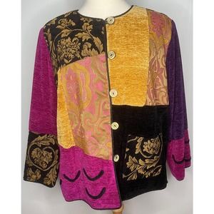 Indigo Moon women's jacket blazer multicolor tapestry patchwork Fall lined 2X